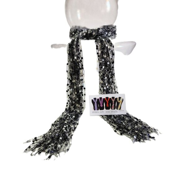 Black and Silver Ribbon Scarf Ladder Necklace NEW - Picture 6 of 6